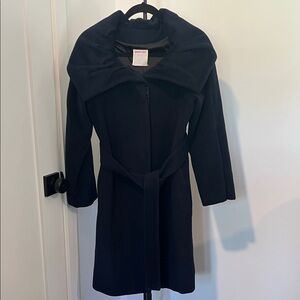 Rebecca Taylor Navy Coat long buttons up belt wool angora pockets sz 6